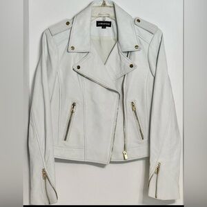 LAMARQUE‎ Women's White Leather Jacket with Gold Accents